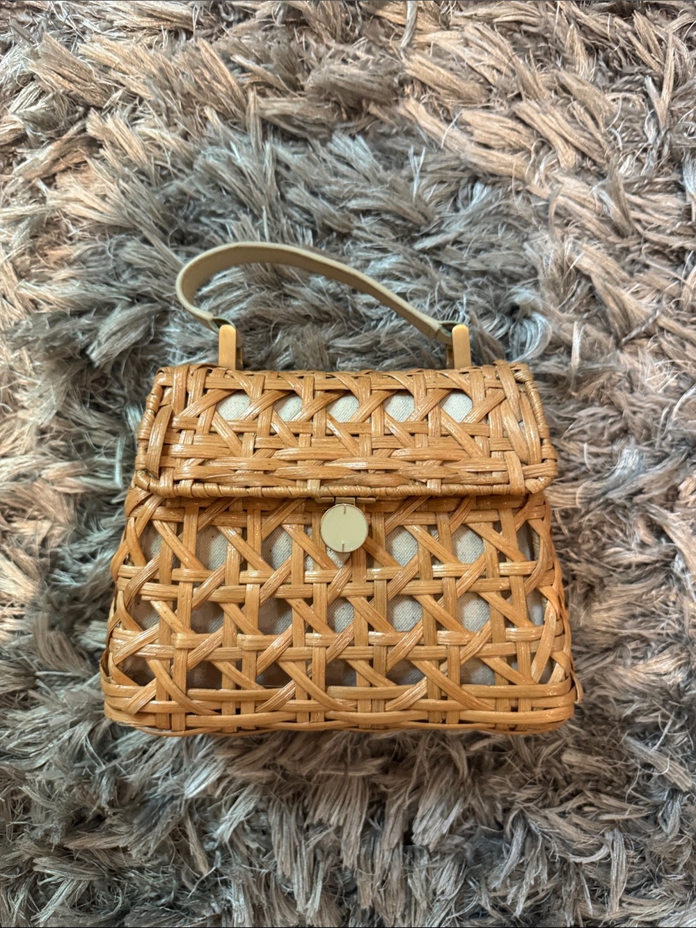 Cult Gaia “Sybil” Woven Mini Top-Handle Bag in “Natural” Tan